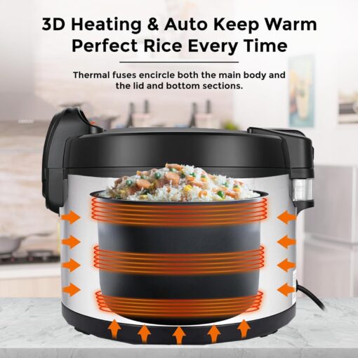 15L Commercial Rice Cooker & Warmer (84 Cup Cooked, 15.8 QT) Smart Large Rice cooker 6 Rice Cook Functions 24-Hr Delay Timer | LED Display | Auto Keep Warm | Non-Stick Inner Pot - Image 6