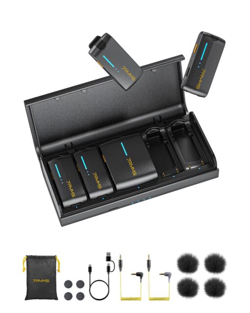 7RYMS iRay DW40 Four-channel Wireless Lavalier Microphone, Charging Case, Noise Cancellation, 656ft Range, 12.5H Working, Lav Mic for Camera, iPhone, Android Phone, Vlogging, Streaming, Interview, etc