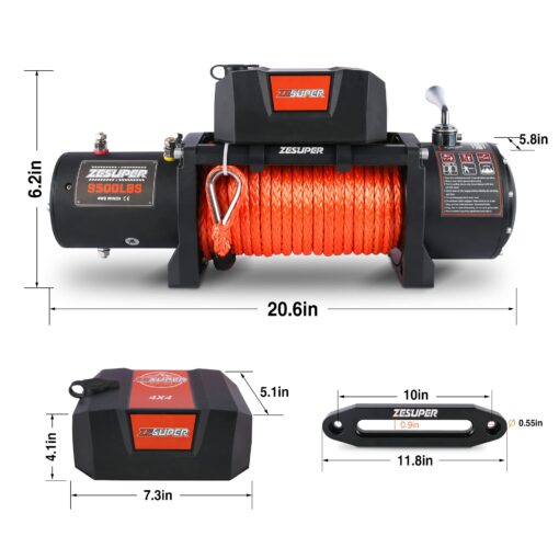 ZESUPER 9500 lbs Electric Winch Kit Waterproof IP67 Electric Winch with Hawse Fairlead, with Both Wireless Handheld Remote and Corded Control Recovery (9500-Rope) - Image 2