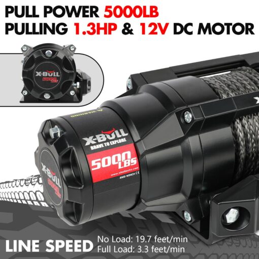 X-BULL 5000lbs Electric Winch - 12V DC Power Waterproof Synthetic Rope Winch with Hawse Fairlead, Wireless & Wired Remote with Mounting Plate for ATV/UTV,Boat Trailer Winch - Image 7