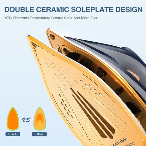 1800W Steam Iron for Clothes with Digital Display Steam Station, 1.5L Water Tank Ceramic Soleplate, Anti-Drip, Self-Clean, 3-way Auto Shut-Off System for Various Fabrics for Home Steamer - Image 7