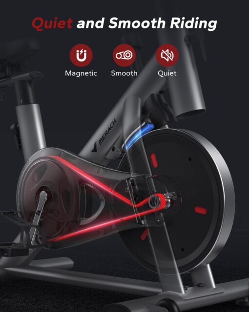 MERACH Exercise Bike, Brake Pad/Magnetic Stationary Bike with Exclusive App, Low Noise Indoor Cycling Bike with 270LBS Weight Capacity, Dumbbell Rack and Fitness Courses for Weight Loss - Image 5