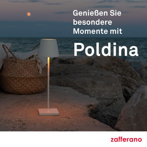Zafferano, Poldina Pro Rechargeable and Wireless Table Lamp with Touch Control, Can Also Be Used as Outdoor Light, Dimmer 2200-3000K, Height 38cm, Corten Colour - Image 2