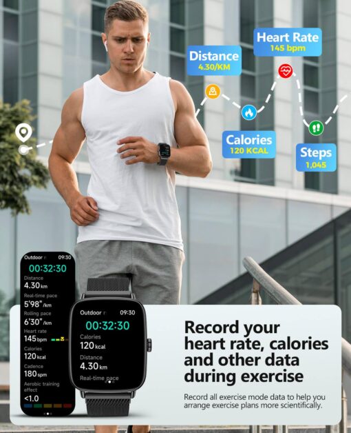 2025 Smart Watches for Men, 1.85" AI Voice Smartwatch, 24/7 Heart Rate Monitor, Stress/SpO2/Sleep Tracker, IP68 Waterproof, Weather, 100+ Sports Fitness Tracker for Android iOS Black Metal - Image 2