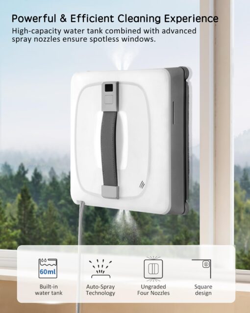 Yoolax Window Cleaning Robot 2.0, Intelligent Robot Window Cleaner with Dual Cross Water Spray Technology, Ungraded 6 Cleaning Paths, Edge Detection System, App & Remote Control, White - Image 6