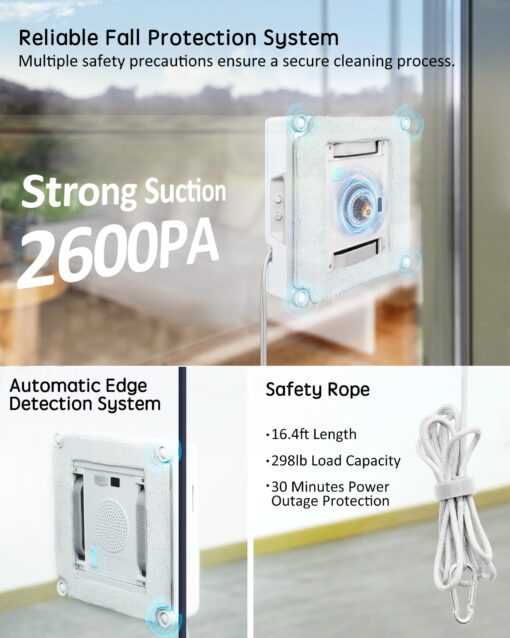 Yoolax Window Cleaning Robot 2.0, Intelligent Robot Window Cleaner with Dual Cross Water Spray Technology, Ungraded 6 Cleaning Paths, Edge Detection System, App & Remote Control, White - Image 3