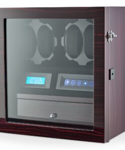 4 Watch Winder with 5 Watch Storage Space, LCD Display, Touch Control and Interior Light (Ebony + Black Velvet)