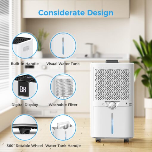 4000 sq.ft Dehumidifier for Basement, Trazico 45 Pint Dehumidifiers for Home with Drain Hose, Smart Humidity Control, 24H Timer, Auto Defrost, Ideal for Large Room, Bathroom, Bedroom, Garage, Black - Image 2