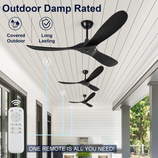 ZIMOFLL 52" Ceiling Fans without Lights, Ceiling Fan no Light with 3 Blades, Solid Wood Ceiling Fan with Remote Control and DC Motor, Indoor Outdoor Ceiling Fans for Patios-Black - Image 7