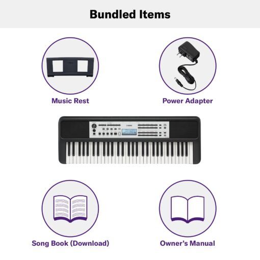 Yamaha YPT-380 Touch Sensitive Keys Portable Keyboard for Beginners with Music Rest, Power Adapter - Image 3