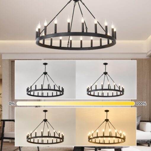 ZBMYRBZJ Black Wagon Wheel Chandelier 40 inch,20-Light Farmhouse Wagon Wheel Chandeliers Round Industrial Ceiling Light fixtures for Outdoor Porch high Ceilings Living Dining Room Foyer Entryway - Image 2