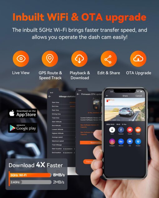 【Bundle: Vantrue S1 PRO Dual Dash Cam + Vantrue Hardwire Kit】 Vantrue S1 Pro 2.7K Front and Rear 5G Wi-Fi Dash Cam, 1944P Dual Hidden Dash Camera for Cars, STARVIS 2, Voice Control - Image 2