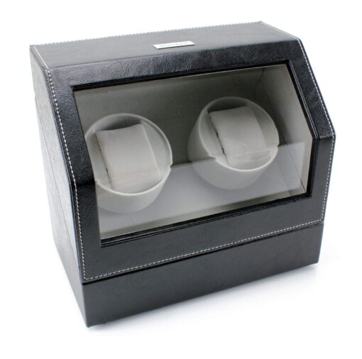 Heiden Watch Winder in Black Leather - Automatic Watch Winder for 2 Watches - Japanese Motor - Zero Magenetization - Use Batteries or Adapter Dual Watch Winder for Automatic Watches for Rolexs