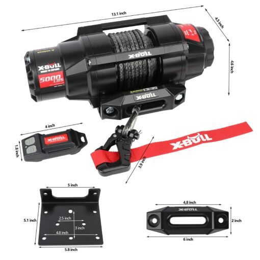 X-BULL 5000lbs Electric Winch - 12V DC Power Waterproof Synthetic Rope Winch with Hawse Fairlead, Wireless & Wired Remote with Mounting Plate for ATV/UTV,Boat Trailer Winch - Image 4