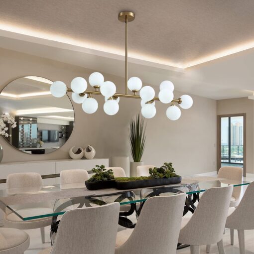 7PMBEANE Mid Century Modern Chandelier Over Table, 16-Light Globe Sputnik Chandelier Brass Pendant Lighting Fixture Hanging Ceiling Light for Dining Room, Kitchen Island - Image 6