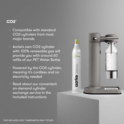 aarke Carbonator lll with CO2 Cylinder, Sparkling & Carbonation Water Machine, Stainless Steel with PET BPA-Free Reusable Bottle Volume 800 mL (Matte Grey) - Image 6