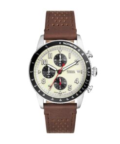 Fossil Men's Sport Tourer Quartz Stainless Steel Chronograph Watch, Color: Brown Leather (Model: FS6042)