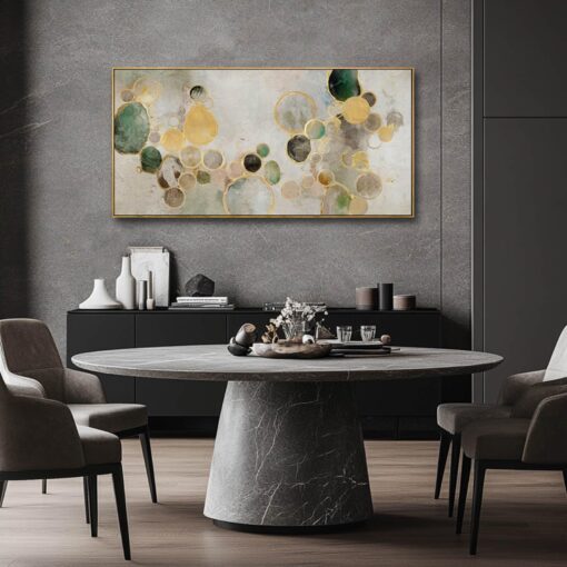 YJYart Green Wall Decor Abstract Wall Art for Living Room Gold Wall Decorations Circle Poster Pictures for Home Kitchen Office 24”x48” - Image 3