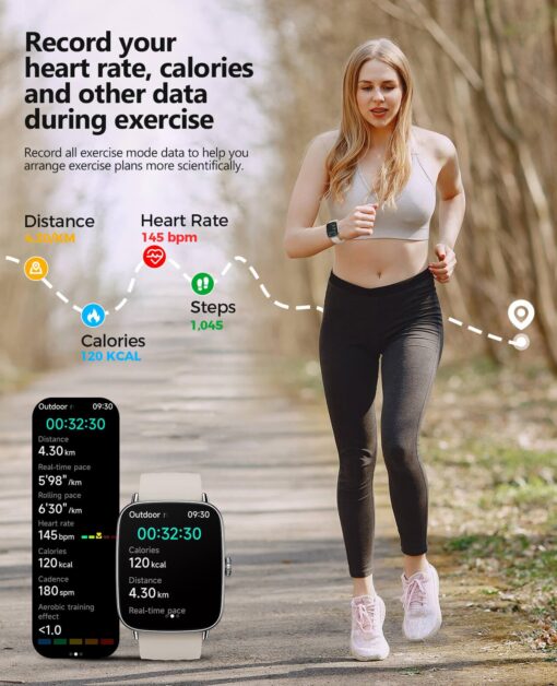 2025 Smart Watches for Women Men, 1.85" AI Voice Smartwatch, 24/7 Heart Rate Monitor, Stress/SpO2/Sleep Tracker, IP68 Waterproof, Weather, 100+ Sports Fitness Tracker for Android iOS Khaki - Image 4