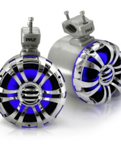 Pyle Marine Speakers - 5.25 Inch Waterproof IP44 Rated Wakeboard Tower and Weather Resistant Outdoor Audio Stereo Sound System with Built-in LED Lights - 1 Pair in Silver (PLMRWB50L)