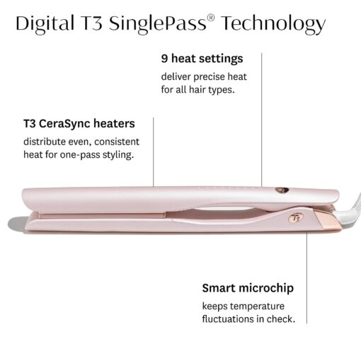 T3 SinglePass Smooth X Professional Flat Iron with Extra-Long Ceramic Plates for Faster Styling, 9 Heat Settings for All Hair Types, For Straightening, Curling, and Waving - Image 7