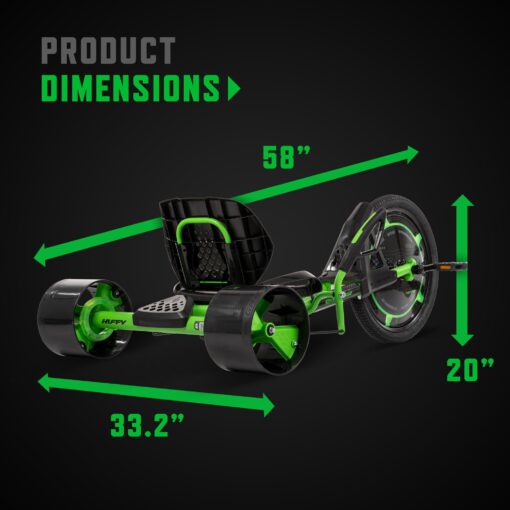 Huffy Green Machine 20 Inch Drift Trike, Sleek Ergonomic Design, Adjustable Seat, Durable Steel Frame, Easy to Operate, Drift Trike for Kids Ages 8+, LED Light Accents, Coaster Brake, Green and Black - Image 4