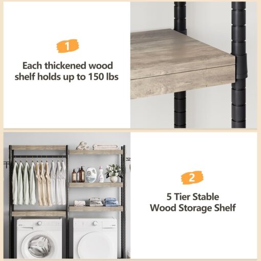 IDEALHOUSE Over The Washer and Dryer Storage Shelf- Laundry Room Organization Space Saving Laundry Drying Clothes Racks Heavy Duty Adjustable Height Bathroom Shelf for Home Decor (Wood, 30" A+B) - Image 6