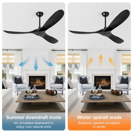 ZIMOFLL 52" Ceiling Fans without Lights, Ceiling Fan no Light with 3 Blades, Solid Wood Ceiling Fan with Remote Control and DC Motor, Indoor Outdoor Ceiling Fans for Patios-Black - Image 3