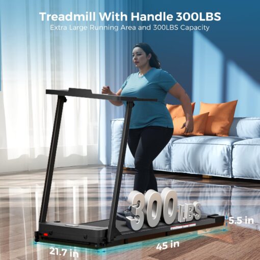 Treadmill with Handles, 2025 Upgraded Small Treadmills Home, Portable Electric Treadmills for Home 300 lbs Capacity,Walking Pad Treadmill,Lightweight Folding Foldable Walking Pad with LED Display - Image 2