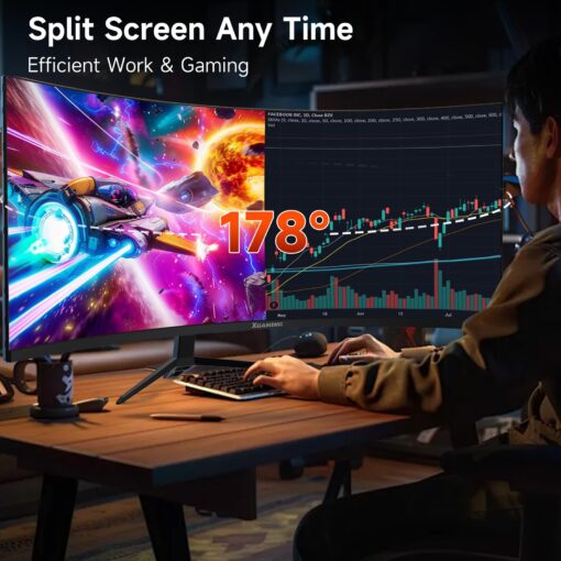 XGaming 34 Inch Curved Monitor, Ultra Wide QHD 1440p Gaming Screen 180Hz, 100% sRGB, 1MS, FreeSync, HDMI DP Computer Display Built-in Speakers, 1500R WQHD 3440x1440 with Back RGB Lights - Image 6