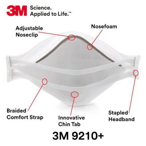 3M Aura Particulate Respirator 9210+, N95, Pack of 240 Disposable Respirators, NIOSH APPROVED, Convenient Individually Wrapped, Stapled Flat Fold Design, Low Profile Design Reduces Eyewear Fogging - Image 6
