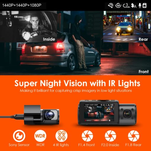 【Bundle: Vantrue N4 Three Channel Dash Cam + Type C USB Port Hardwire Kit】 Vantrue N4 3 Channel 4K Dash Cam, 4K+1080P Front and Rear, 1440P+1440P Front and Inside,Three Way Car Camera - Image 5