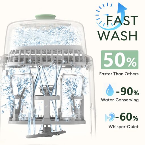 MOMFANN 4 in 1 Baby Bottle Washer with 2 Wash Time, Baby Bottle Sterilizer and Dryer, Save time & Effort, Easy to Use, Green - Image 6