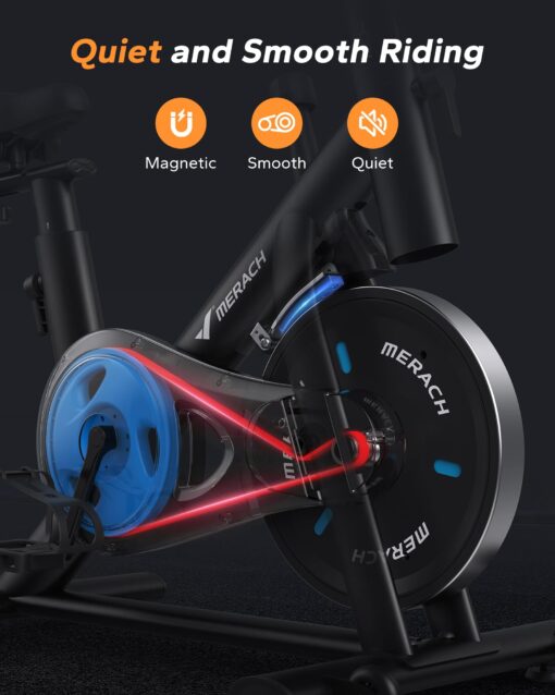 MERACH Exercise Bike, Brake Pad/Magnetic Stationary Bike with Exclusive App, Low Noise Indoor Cycling Bike with 270LBS Weight Capacity, Dumbbell Rack and Fitness Courses for Weight Loss - Image 5