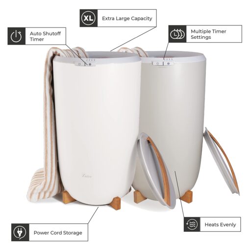 Zadro Large Hot Towel Warmer Bucket Timer Electric Towel Warmer for Bathroom Auto-Shut Off Heated Towel Warmer Spa (Large | 20L | 12" Dia. x 21" Tall, White) - Image 6