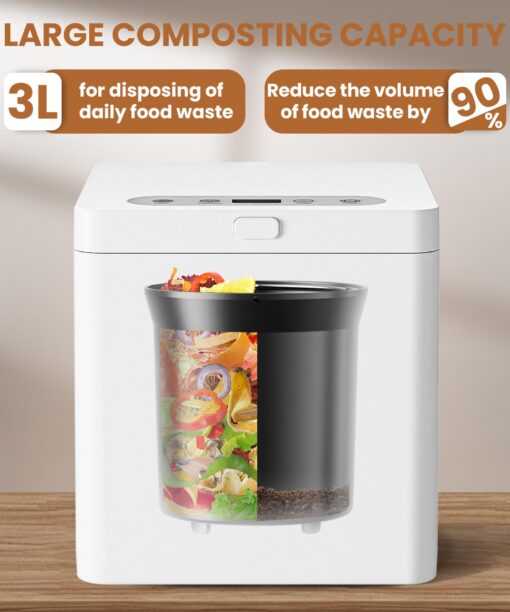 3L Electric Composter for Kitchen, Smart Compost Bin for Countertop, Odorless/Auto-Clean/LED Display, Turn Food Waste into Fertilizer in 4/6 hrs - Image 7