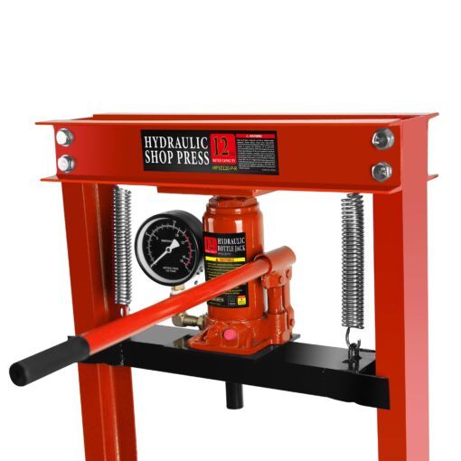12 Ton Hydraulic Shop Floor Press with Pressure Gauge, Steel H-Frame Shop Press with Press Plates Adjustable Working Table, Floor Stand Jack for Gears and Bearings One Size - Image 7