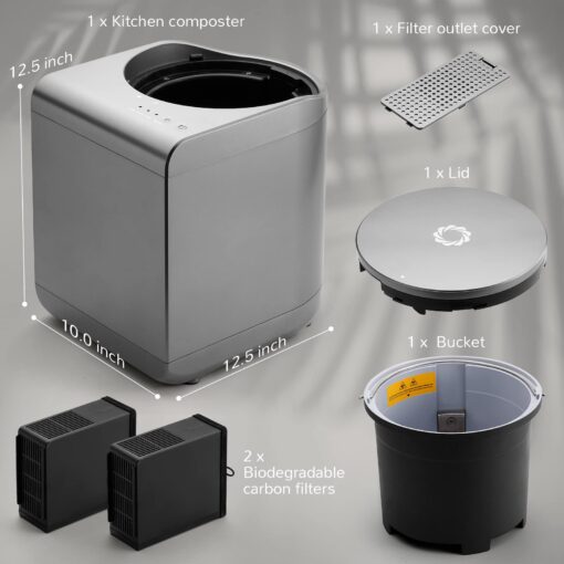 Airthereal Revive Electric Kitchen Composter, SHARKSDEN Tri-Blade, Turn Food Waste and Scraps into Dry Compost Fertilizer for Plants, R500 Gray - Image 2