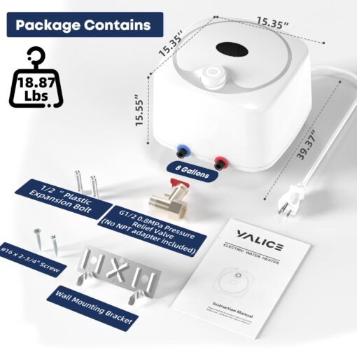 YALICE Electric Tank Water Heater, 4 Gallons Under Sink Instant Hot Water Heaters, 1500W, 110-120V, Electric Mini Tank Water Heater Compact Design for RV, Kitchen, Food Truck, Wall or Floor Mounted - Image 2