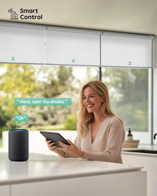 Yoolax Smart Coupled Roller Shades Compatible with Alexa Google, Motorized Blinds with Remote Blackout Coupled Roller Shades for X-Large Windows, Custom Size (XL Coupled-Jacquard White) - Image 6