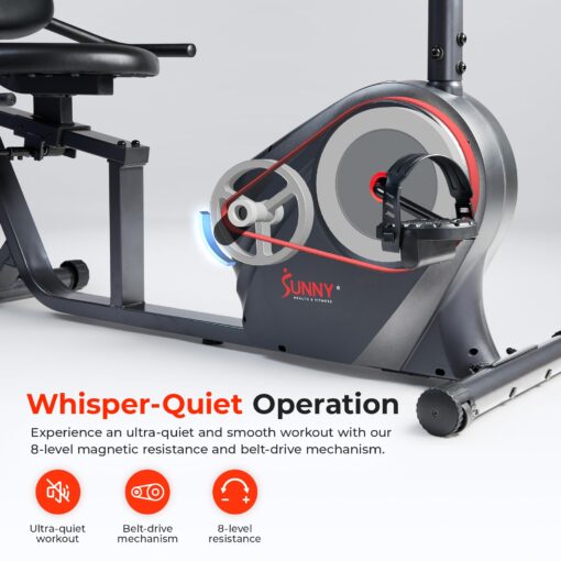 Sunny Health & Fitness Heavy-Duty Recumbent Smart Bike, Wide Cushioned Seat & Back, Cycling Workout Machine, Bicycle Exercise for Adult/Seniors at home, Exclusive Free SunnyFit App Bluetooth Link - Image 5