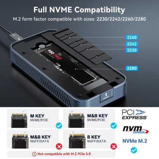ACASIS 80Gbps M.2 NVMe SSD Enclosure, with Cooling Fan, Compatible with Thunderbolt5/USB4 V2.0, Back Compatible with Thunderbolt4/3/USB4 V1.0, USB3.2/3.1/3.0, Support SSD B+M M-Key (TB501 Pro) - Image 5