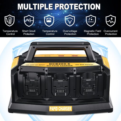 Adisipsoarin Super Battery Charger for Dewalt 20v Battery, 6-Ports Simultaneous Rapid Charger Station Compatible with Dewalt 20v Lithium Ion Battery and Tools DCB104 Charger - Image 5