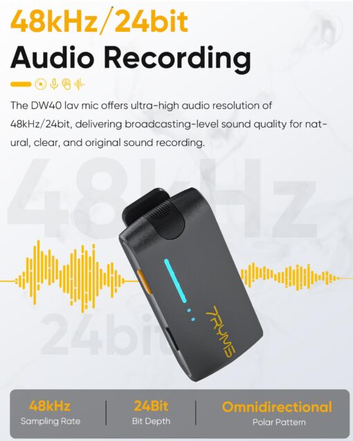 7RYMS iRay DW40 Four-channel Wireless Lavalier Microphone, Charging Case, Noise Cancellation, 656ft Range, 12.5H Working, Lav Mic for Camera, iPhone, Android Phone, Vlogging, Streaming, Interview, etc - Image 5