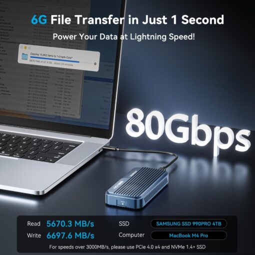 ACASIS 80Gbps M.2 NVMe SSD Enclosure, with Cooling Fan, Compatible with Thunderbolt5/USB4 V2.0, Back Compatible with Thunderbolt4/3/USB4 V1.0, USB3.2/3.1/3.0, Support SSD B+M M-Key (TB501 Pro) - Image 8
