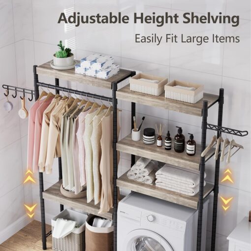 IDEALHOUSE Over The Washer and Dryer Storage Shelf- Laundry Room Organization Space Saving Laundry Drying Clothes Racks Heavy Duty Adjustable Height Bathroom Shelf for Home Decor (Wood, 30" A+B) - Image 5