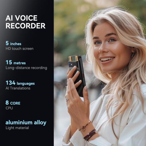 AI Voice Recorder with Playback, Digital Voice Recorder with Transcription to Text, Summary, Translation, Full Touchscreen Audio Recorder Device for Meetings, Lectures, Interviews with 64GB Card - Image 4