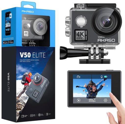 AKASO V50 Elite 4K60fps Touch Screen WiFi Action Camera Voice Control EIS 131 feet Waterproof Camera 8X Zoom Remote Control