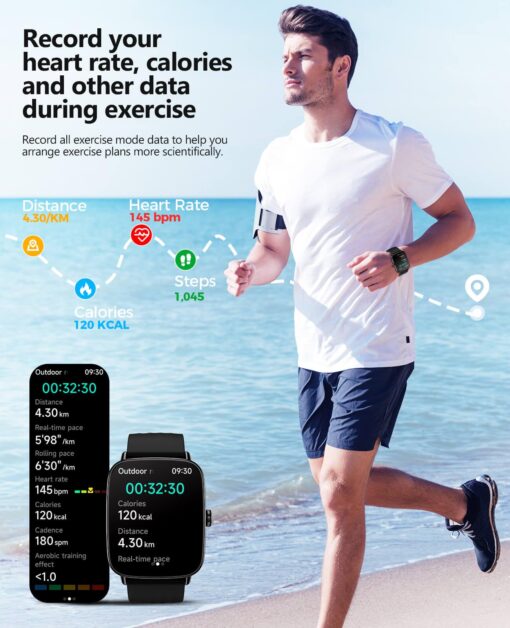 AI Voice-Controlled Smart Watches with 1.85" Screen - IP68 Waterproof, 24/7 Heart Rate Monitoring, Stress/Sleep/SpO2 Tracker, 100+ Sports Modes, Weather, Compatible with Android & iOS, Black - Image 4
