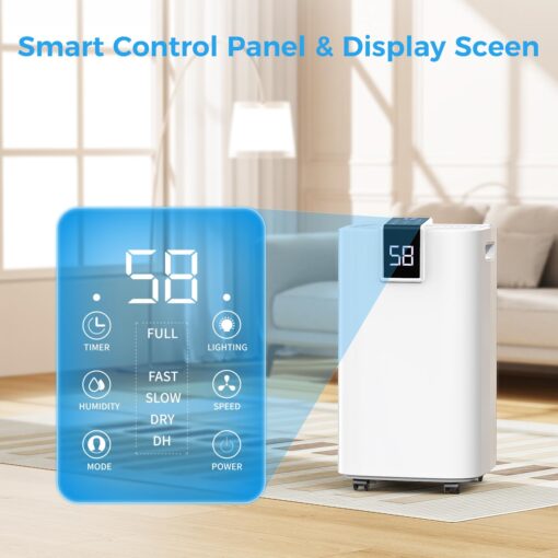 4000 sq.ft Dehumidifier for Basement, Trazico 45 Pint Dehumidifiers for Home with Drain Hose, Smart Humidity Control, 24H Timer, Auto Defrost, Ideal for Large Room, Bathroom, Bedroom, Garage, White - Image 4